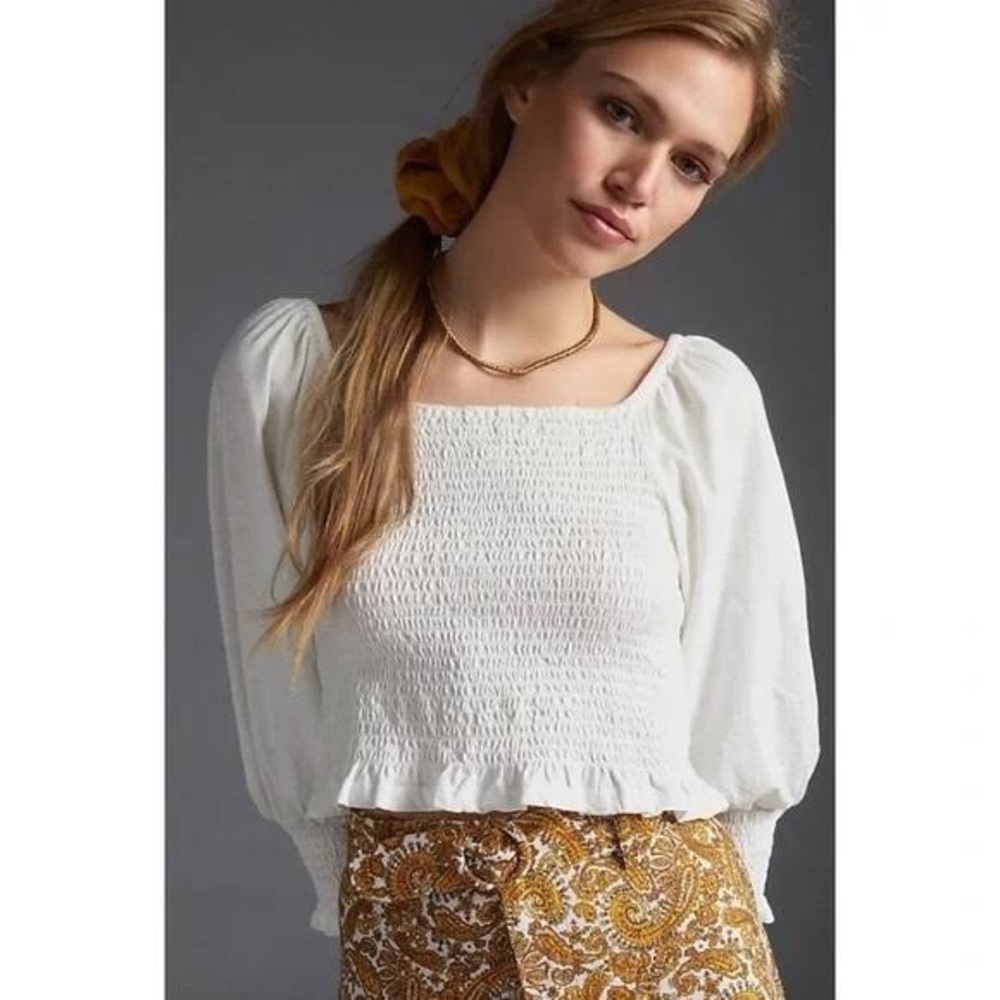 Anthro Pilcro Smocked White Top